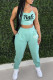 Mint green Sexy Casual Letter Print Vests Pants O Neck Sleeveless Two Pieces