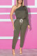 Dark green Fashion Daily Adult Solid One Shoulder Straight Jumpsuits