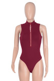 Green Sexy Solid Patchwork Hot Drill Zipper Collar Skinny Bodysuits
