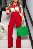 Red Fashion Casual Vacation Floral Printing Shirt Collar Tops
