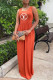 Orange Fashion Casual Print Letter O Neck Straight Dresses