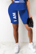 Blue Casual Print Patchwork O Neck Short Sleeve Two Pieces