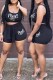 Black Fashion Casual Letter Print Bandage U Neck Sleeveless Two Pieces