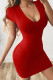 Red Sexy Casual Solid Split Joint U Neck Straight Dresses