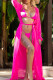 Rose Red Sexy Solid Patchwork Swimwears Cover Up