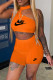 Orange Fashion Casual Print Letter O Neck Sleeveless Two Pieces