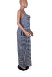 Blue Sexy Striped Patchwork Spaghetti Strap Straight Dresses