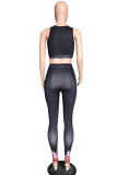 Black Casual Print Patchwork O Neck Sleeveless Two Pieces