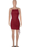 Black Sexy Solid Patchwork Spaghetti Strap Sling Dress Dresses