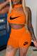 Orange Fashion Casual Print Letter O Neck Sleeveless Two Pieces