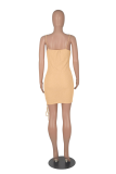 Burgundy Sexy Solid Fold Spaghetti Strap Pencil Skirt Dresses
