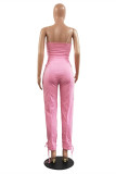 Pink Sexy Casual Letter Print Vests Pants O Neck Sleeveless Two Pieces