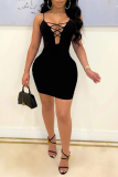 Black Sexy Solid Patchwork Spaghetti Strap Pencil Skirt Dresses