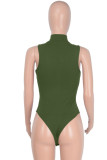 Green Sexy Solid Patchwork Hot Drill Zipper Collar Skinny Bodysuits