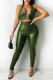 Green Fashion Sexy Solid Hollowed Out Backless Halter Sleeveless Two Pieces