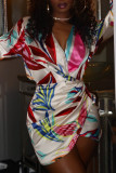 White Fashion Sexy Vacation Floral Asymmetrical Dresses