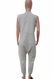 Orange Fashion Casual Solid Basic V Neck Regular Jumpsuits