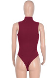 Green Sexy Solid Patchwork Hot Drill Zipper Collar Skinny Bodysuits