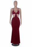 Blue Fashion Sexy Solid Hollowed Out Backless Spaghetti Strap Evening Dress Dresses