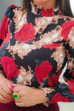 Red Fashion Casual Print Basic Turtleneck Tops