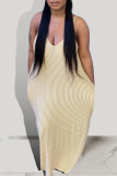 Blue Sexy Striped Patchwork Spaghetti Strap Straight Dresses
