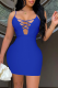 Color Blue Sexy Solid Patchwork Spaghetti Strap Pencil Skirt Dresses