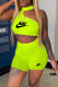 Fluorescent Green Fashion Casual Print Letter O Neck Sleeveless Two Pieces
