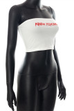 White Sexy Casual Letter Print Backless Strapless Tops