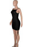 Black Sexy Solid Patchwork Spaghetti Strap Sling Dress Dresses