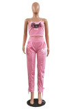 Pink Sexy Casual Letter Print Vests Pants O Neck Sleeveless Two Pieces