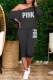 Black Fashion Casual Letter Print Basic Oblique Collar Long Sleeve Two Pieces