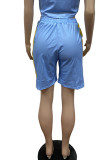 Blue Casual Print Patchwork Straight Straight Positioning Print Bottoms
