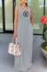 Grey Fashion Casual Print Letter O Neck Straight Dresses