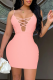 Pink Sexy Solid Patchwork Spaghetti Strap Pencil Skirt Dresses