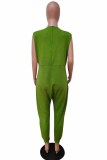 Orange Fashion Casual Solid Basic V Neck Regular Jumpsuits