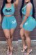 Sky Blue Fashion Casual Letter Print Bandage U Neck Sleeveless Two Pieces