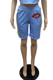 Blue Casual Print Patchwork Straight Straight Positioning Print Bottoms