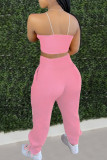Pink Sexy Casual Letter Print Vests Pants O Neck Sleeveless Two Pieces