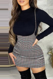 Grey Fashion Casual Print Backless O Neck Long Sleeve Two Pieces