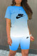 Sky Blue Fashion Casual Print Letter O Neck Short Sleeve Two Pieces