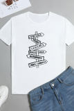 White Fashion Street Print Split Joint Letter O Neck T-Shirts