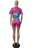 Pink Sexy Patchwork Tie-dye Skinny Mid Waist Pencil Full Print Bottoms