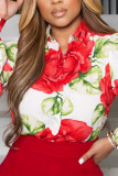 Red Fashion Casual Vacation Floral Printing Shirt Collar Tops