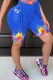 Blue Sexy Print Bandage Patchwork O Neck Sleeveless Two Pieces