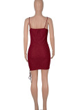 Black Sexy Solid Patchwork Spaghetti Strap Sling Dress Dresses