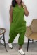 Green Fashion Casual Solid Basic V Neck Regular Jumpsuits