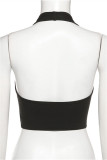Black Fashion Sexy Solid Bandage Backless Halter Tops