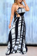 Black Sexy Striped Print Patchwork Frenulum Backless Halter A Line Dresses