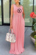 Pink Fashion Casual Print Letter O Neck Straight Dresses