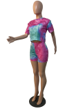 Pink Sexy Patchwork Tie-dye Skinny Mid Waist Pencil Full Print Bottoms